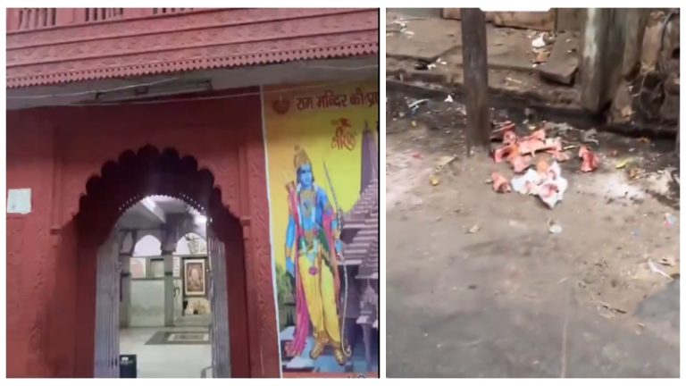 जयपुर के शिव मंदिर के बाहर स्कूटी सवार युवकों ने फेंके मांस के टुकड़े, वीडियो आया सामने: तनाव के बाद इलाके में पुलिस फोर्स तैनात