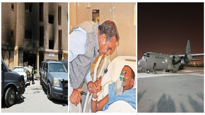 कुवैत की इमारत, विदेश राज्यमंत्री कीर्ति वर्धन सिंह और IAF विमान