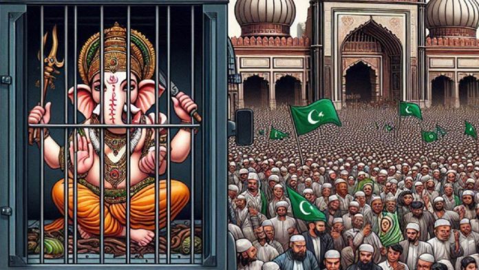 गणेश मूर्ति गिरफ्तार, सड़क पर जुलूस