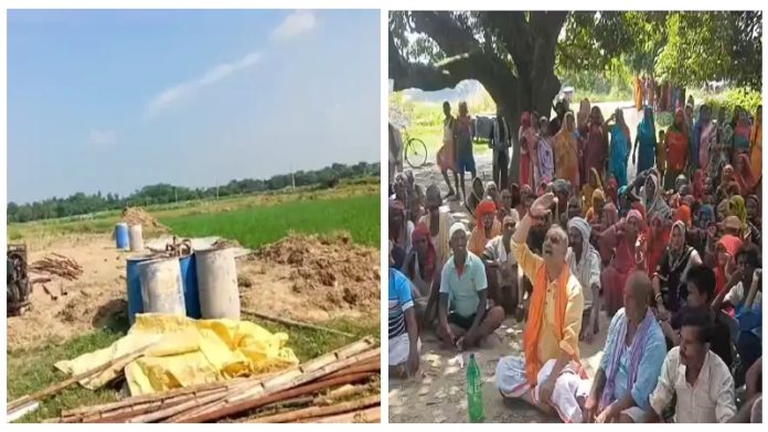 अल्पसंख्यक स्कूल के चिह्नित स्कूल और धरने पर बैठे ग्रामीण