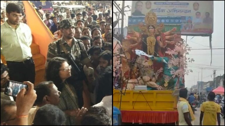 दुर्गा पूजा पर झारखंड पुलिस ने नहीं बजने दिया DJ… विरोध में हिंदुओं ने नहीं किया माँ दुर्गा का विसर्जन, रात भर प्रतिमाएँ सड़क पर