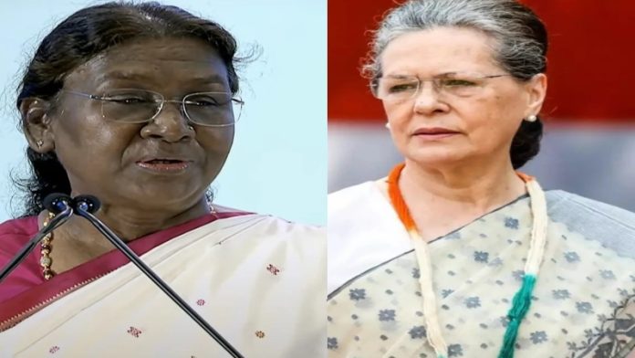 राष्ट्रपति द्रौपदी मुर्मू और सोनिया गाँधी