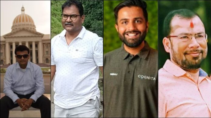 पहलगाम आतंकी हमरे में मारे गए भारत भूषण, सुशील नथानियल, नीरज उधवानी, दिनेश मिरानिया (बाएं से दाएं)