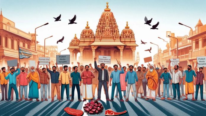 हिंदू मंदिर गोमांस विरोध प्रदर्शन चित्र
