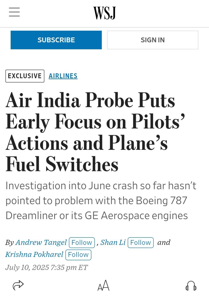 एअर इंडिया पायलटों दोष