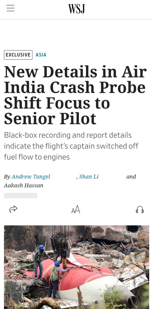 पायलटों को दोषी ठहराती WSJ की रिपोर्ट