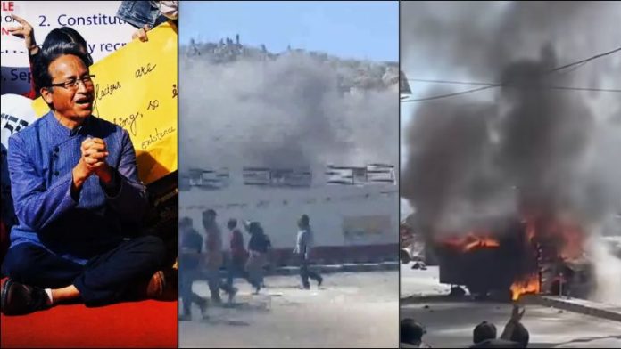 लद्दाख में प्रदर्शकारियों ने फूँका बीजेपी दफ्तर, CRPF गाड़ी को भी लगाई आग