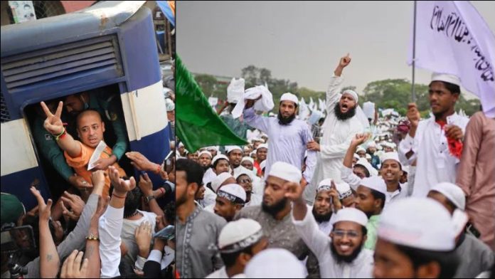 बांग्लादेश इस्कॉन बैन माँग इस्लामी कट्टरपंथी