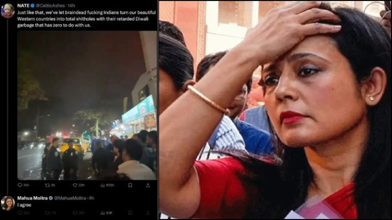 दीवाली मनाने वाले भारतीयों को विदेशी दे रहा था गाली, महुआ मोइत्रा ने ‘I agree’ लिखा: बवाल के बाद पोस्ट डिलीट करके बोलीं TMC सांसद- गलती से हुआ, सॉरी