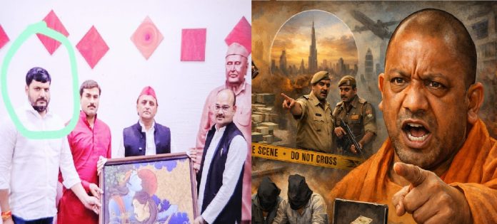 कोडिन कफ सिरप मामले में गिरफ्तार आलोक सिंह (हरे घेरे में) पूर्व मुख्यमंत्री अखिलेश यादव के साथ, काले कारोबार के इस नेटवर्क के खिलाफ सख्त कार्रवाई कर रही योगी सरकार