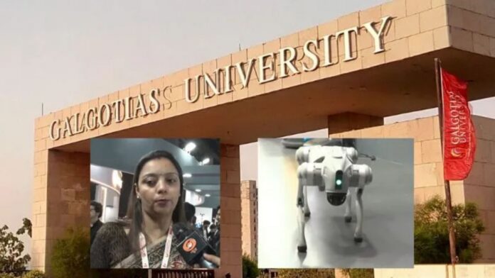 गलगोटिया ने 350 करोड़ रुपए के AI इकोसिस्टम के हिस्से के रूप में दिखाया चीनी रोबोट डॉग (फोटो साभार: एडमिशनवाला/वायरल वीडियो)