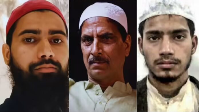 एक मुस्लिम सलीम (बीच में) और उसके दोनों हमलावर गुलफाम (बाएँ) और जीशान (दाएँ)