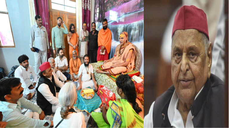 आज जिन शंकराचार्य से ‘आशीर्वाद’ ले रहे अखिलेश, कभी उन्हीं पर चलवाई थी पुलिस से लाठियाँ: पिता मुलायम ने रामभक्तों का बहाया था खून, हिंदू घृणा ही सपा का आधार