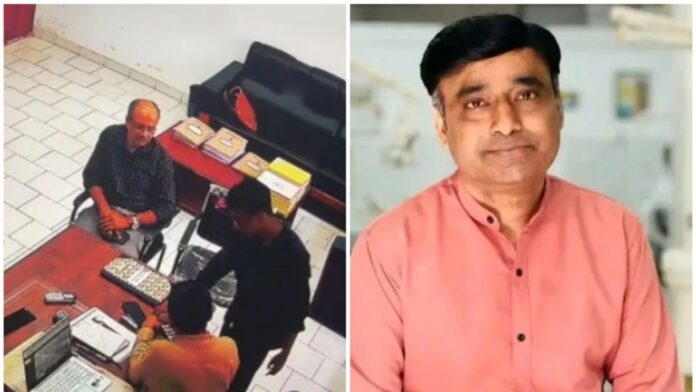 प्रधानाचार्य के कमरे से CCTV फुटेज (बाएँ) और आरोपित एमके राम (दाएँ) - (फोटो साभार: NDTV और न्यूजमलयालम)