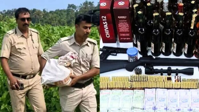 tmc leader sack of cash weapon recovered TMC बोरे कैश नकदी खेत घर छापेमारी