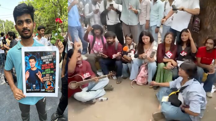 दिल्ली में कॉकरोच जनता पार्टी का प्रदर्शन