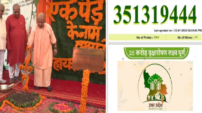 एक पेड़ माँ के नाम अभियान में पौधारोपण करते मुख्यमंत्री योगी आदित्यनाथ