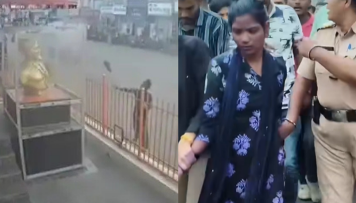 पुणे में शिवाजी महाराज की प्रतिमा पर चप्पलें फेंकती एक महिला सीसीटीवी में कैद हुई।